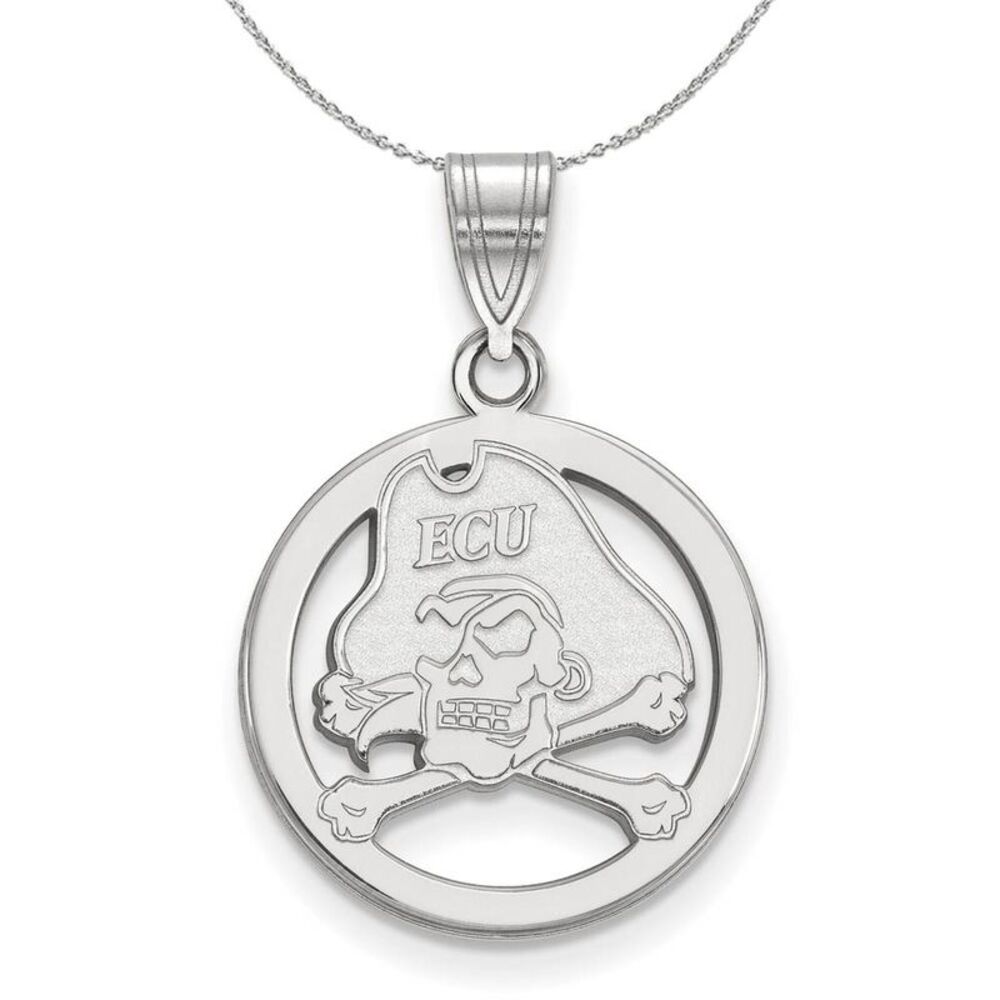 Sterling Silver East Carolina U Small Circle Necklace - 24 Inch